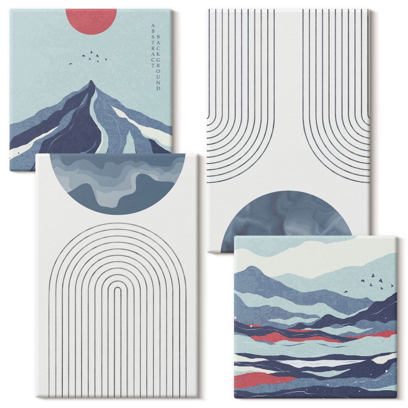 Tetraptyk Na Ścianę Do Biura Wallfluent Abstrakcyjne niebieskie wzory 4 szt.