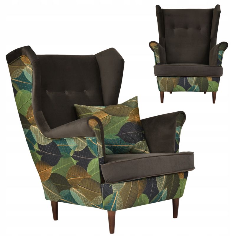 Fotel uszak do salonu Family Meble Ari Print Duo brązowo zielony 1szt