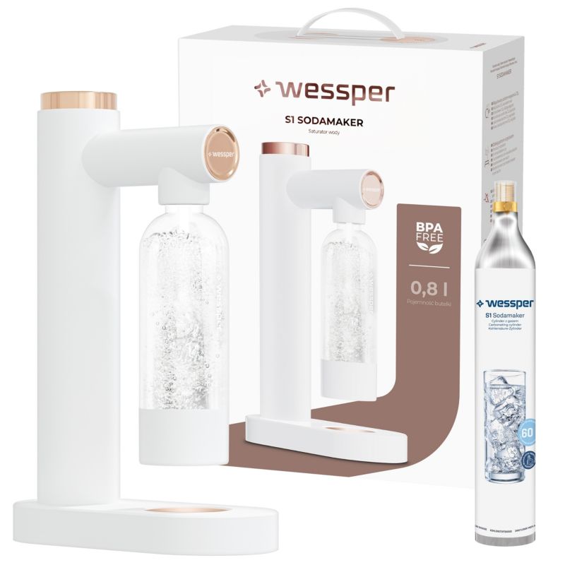 Saturator, Wessper, do gazowania wody, Soda Maker, zestaw z butelką 800ml, biały, 2szt