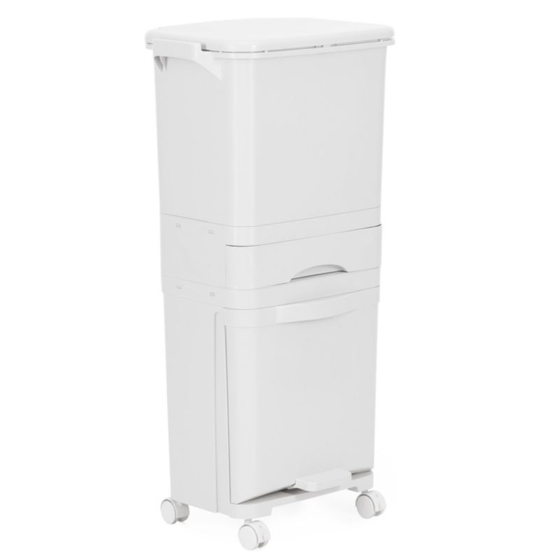 Kosz do segregacji odpadów Springos 42 l z trzema komorami i kółkami, kosz na śmieci, biały 1 szt.