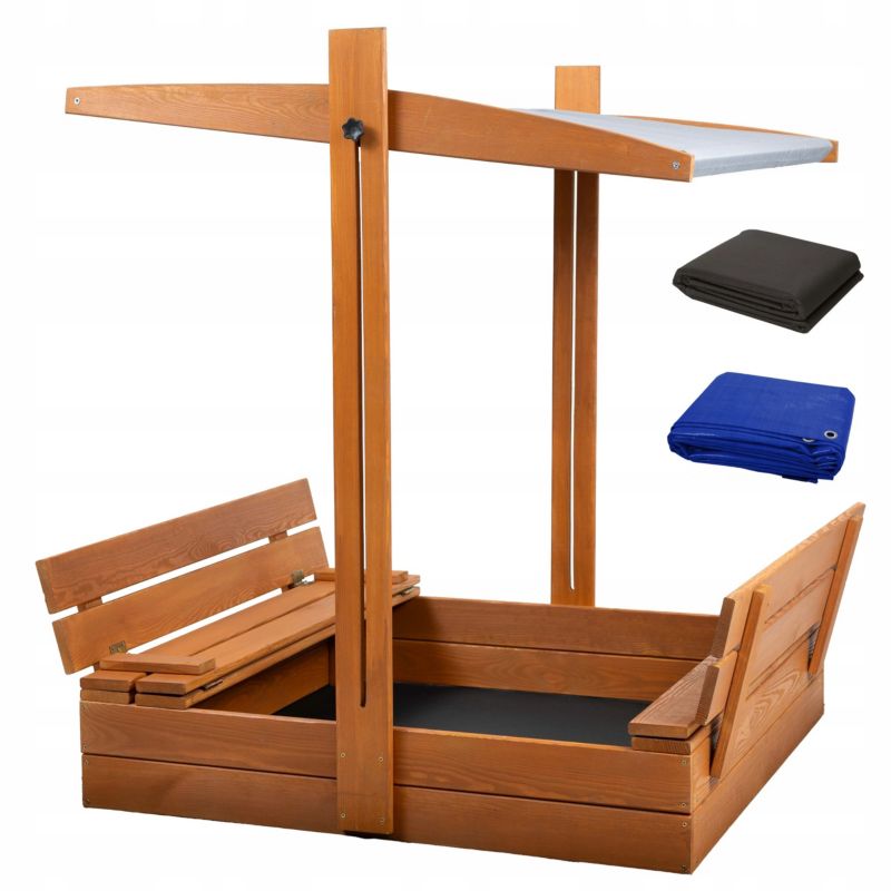 Piaskownica Drewniana z Daszkiem SunWood Impregnowana Zamykana 100x100cm z Ławkami 1 szt.