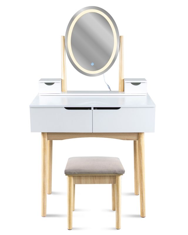 Toaletka z lustrem LED JUMI kosmetyczna skandynawska do makijażu z taboretem 1szt.