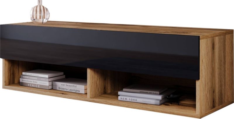 Szafka RTV MINIO go for it ANNE 100 cm dąb wotan/czarny połysk z oświetleniem LED,1 szt.