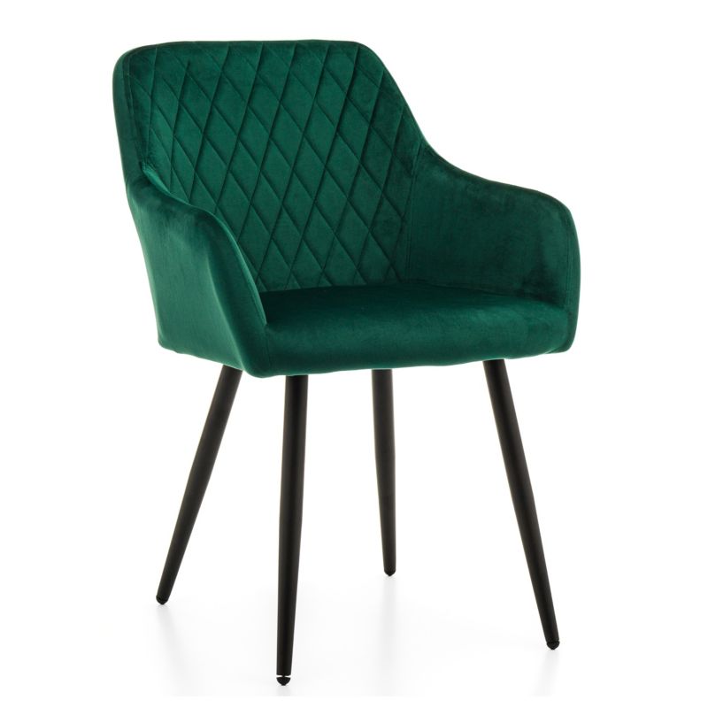 Krzesło tapicerowane New Home TODI zielone pikowane welurowe z podłokietnikami 1 szt.