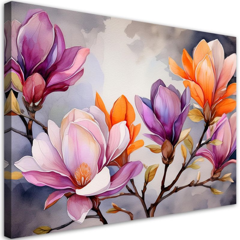 Obraz do salonu Feeby Kwiaty Pomarańczowy Fioletowy 90x60 cm 1szt