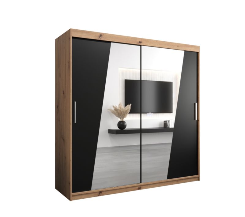 Szafa przesuwna Garderoba Abiks RHOMB 200 dąb artisan + czarny mat 1 szt.