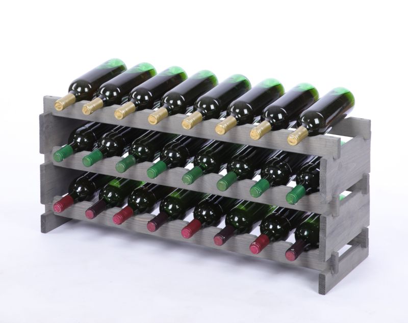 Stojak na wino MODO24 regał modułowy na butelki 3 leżnie x 8 butelek montaż bez narzędzi impregnacja szara 1 szt.