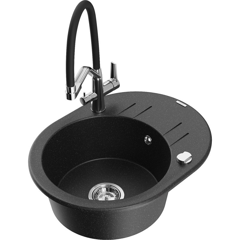 Zlewozmywak granitowy 1-komorowy Mexen Kevin z baterią kuchenną Duo szary - 6517-71-671701-70-B 1 szt.