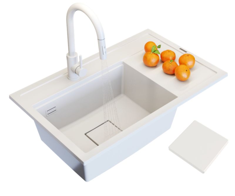 Zlewozmywak Granitowy Granitan Rendo biały Jednokomorowy z Syfonem i Baterią 1kpl.