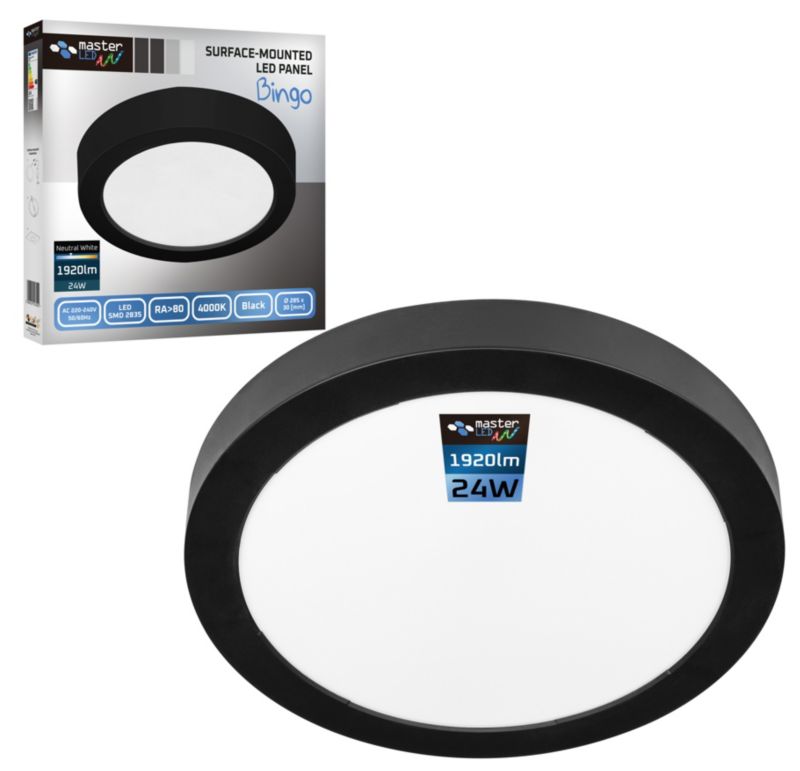 Panel LED MasterLED Bingo 24W IP20 neutralna biel 4000K czarny 1 szt.