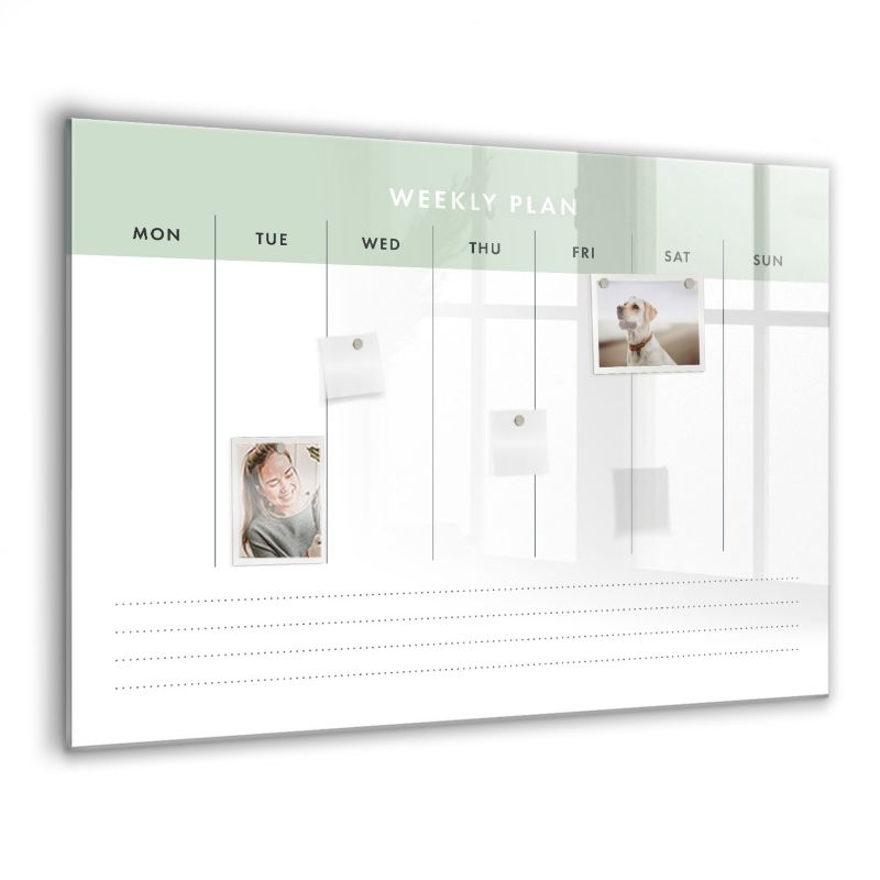 Szklana tablica magnetyczna Wallfluent 100x70 cm Planer tygodniowy Czarny marker 1 szt.