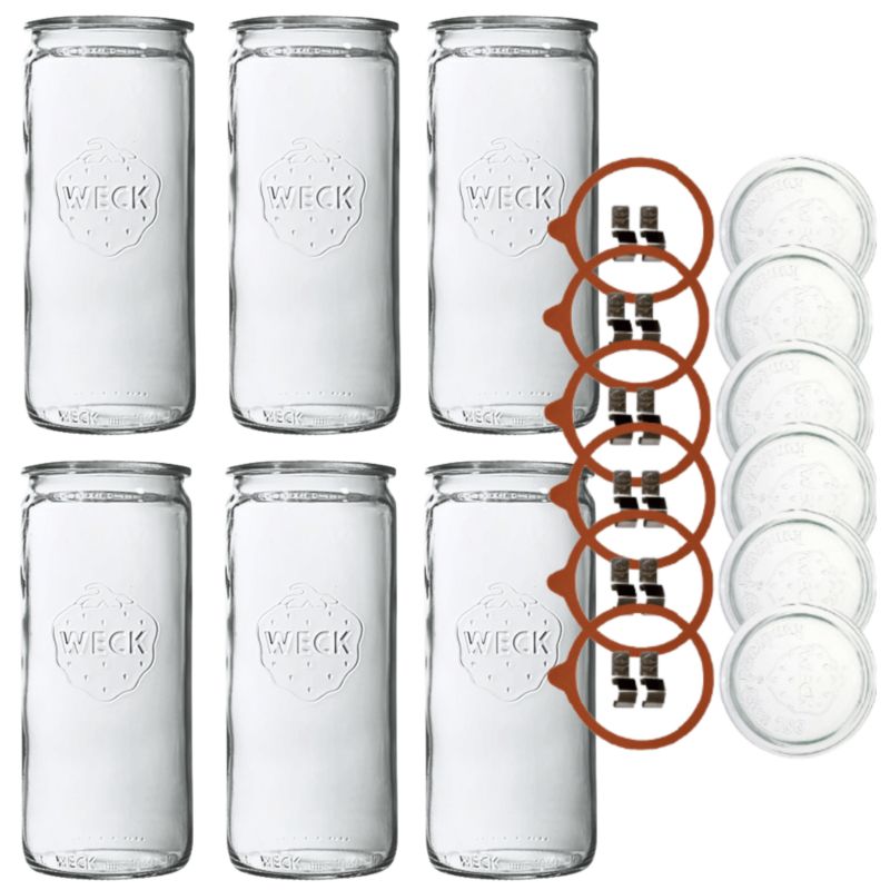 Słoiki MODO24 Weck 1500 ml fi 100 cylinder szklane wieka gumki zapinki 6 kpl.