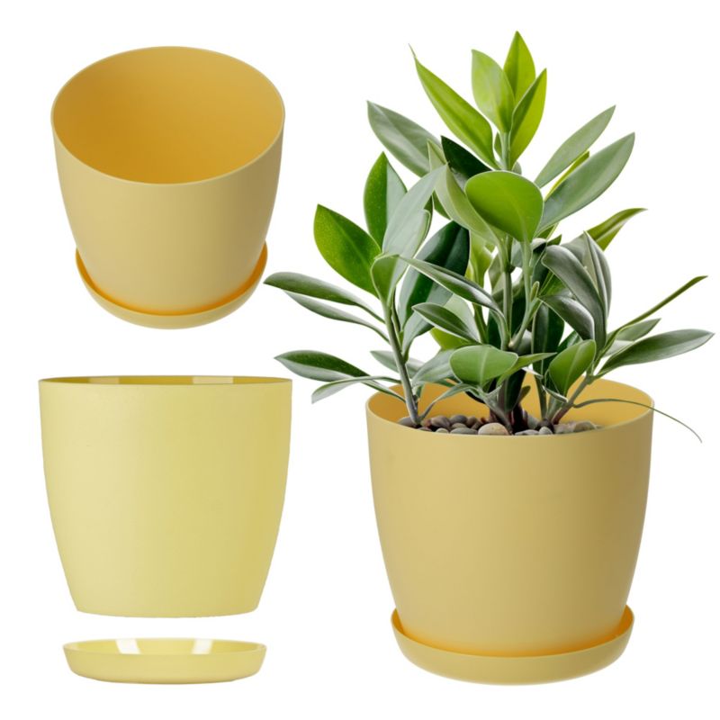 Doniczka KADAX Osłonka Donica 25 cm Na Kwiaty Z Podstawką Żółta Do Salonu 1 szt.