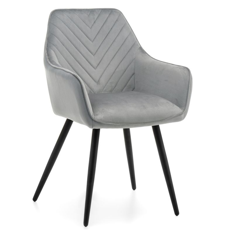 Krzesło tapicerowane New Home VASTO jasnoszare pikowane welurowe z podłokietnikami 1 szt.