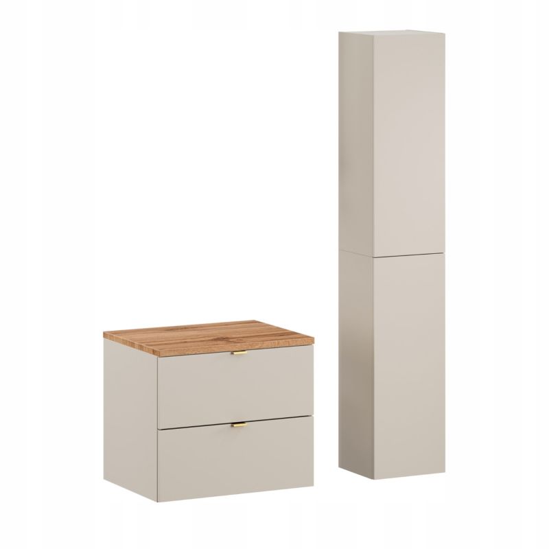 Szafka pod umywalkę Furnidea 60 cm i słupek kaszmir dąb Wotan ryflowany Dalia Cashmere zestaw