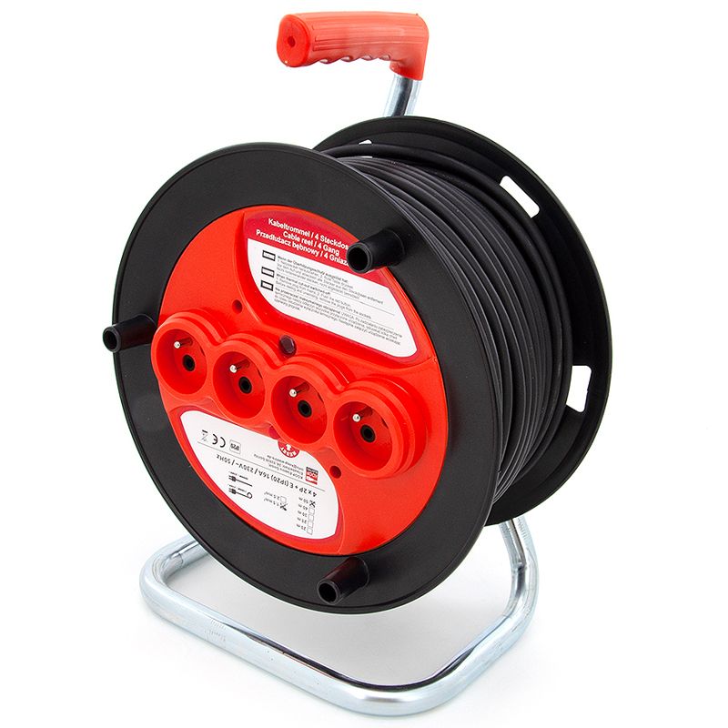 Przedłużacz budowlany bębnowy ELS Elektrotechnika 1OWR440 40m H05RR-F 3x1,5mm2, 4x230V, z uziemieniem, IP20, gumowy, 1 szt.