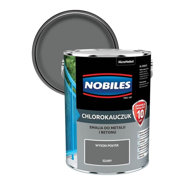 Emalia chlorokauczukowa Nobiles do metalu i betonu szara 5 l
