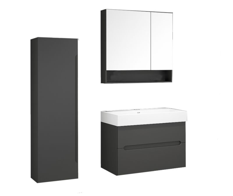 Zestaw mebli łazienkowych ORKA lustro szafka 80cm umywalka słupek antracyt MALTA 1szt