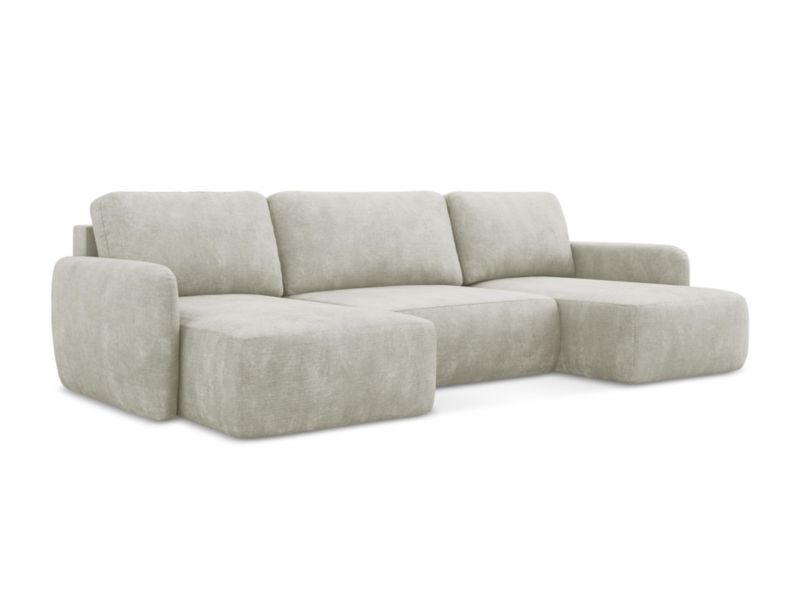 Sofa panoramiczna z funkcją spania LaMiaSofa CORLE z tkaniny szenilowej 290x148 cm perłowy 1 szt.