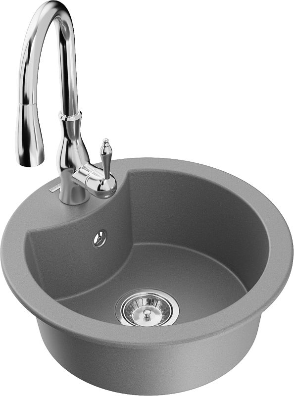 Zlewozmywak granitowy Mexen Elias 1-komorowy z ociekaczem i baterią kuchenną Duo beżowy - 6511-69-671701-57-B 1 szt.