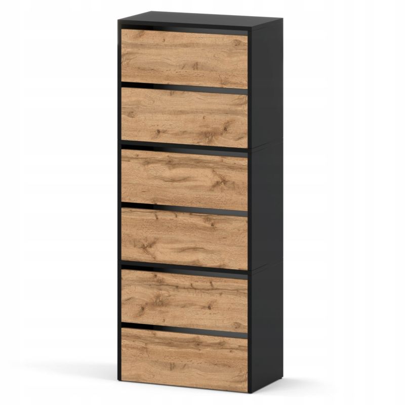 Szafka Na Buty Stiv-Meble 6 Drzwi 3 Moduły 60Cm Czarny Mat / Dąb Wotan 60X36X150 Cm 1Szt.