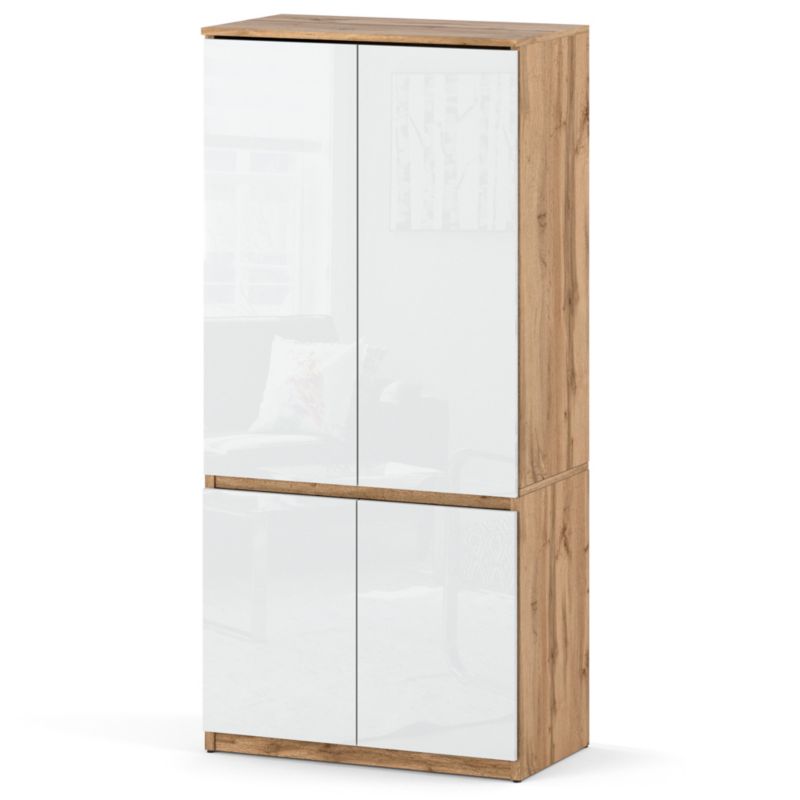 Szafa Hurtownia-Mebli 4 Drzwi Posti 80cm Dąb Wotan Biały Połysk 80x50x180 cm 1szt.