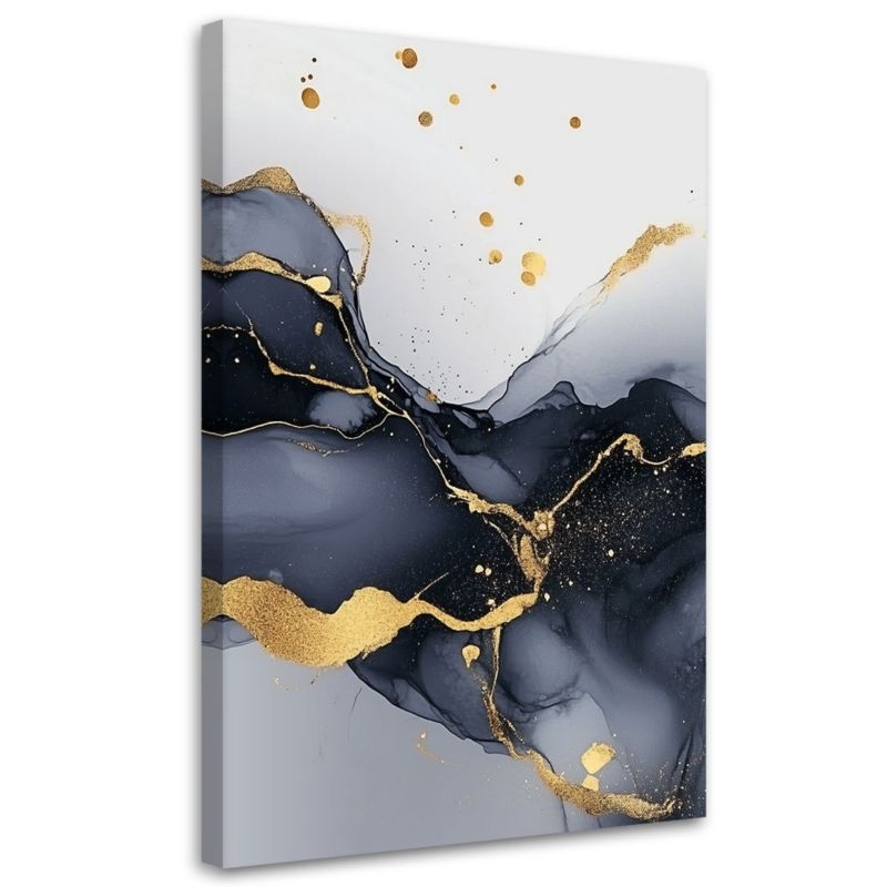 Obraz na płótnie Feeby Czarno Biały Marmur ze Złotem 80x120cm 1szt