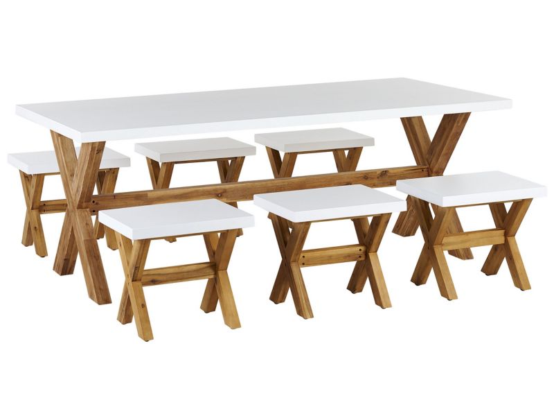 Zestaw ogrodowy ze stołkami dla 6 osób Olbia Beton Biały 1 kpl