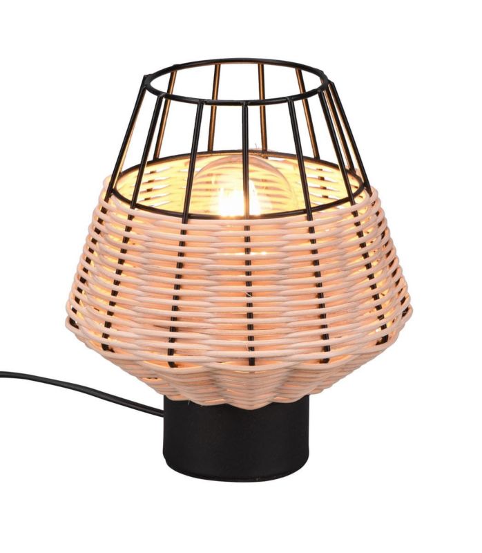 Lampa stołowa RL Borka czarna-jasne drewno 1 x E27 x 40W IP20 wym: 20 x 17.5 x 17.5 cm wiklina / rattan / słoma - 1 szt.
