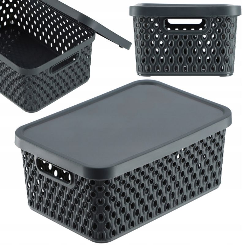 Koszyk KADAX Z Pokrywą Organizer Pojemnik Do Przechowywania Pudełko 4,5L Szary 1 szt.