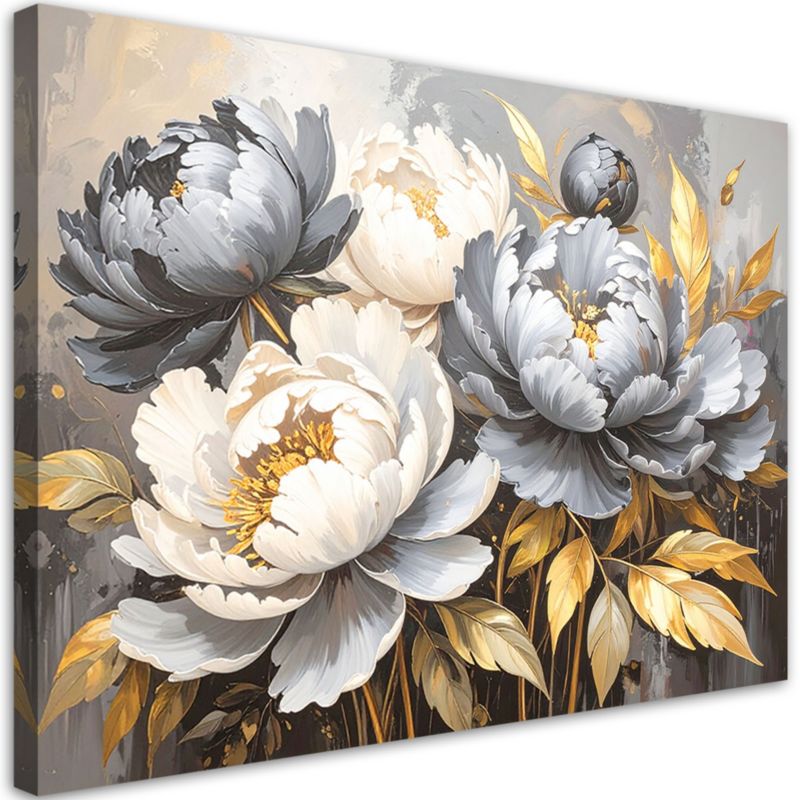 Obraz do salonu sypialni Feeby Piwonie Kwiaty Glamour Szary 120x80cm 1szt