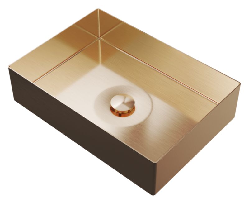 Umywalka Stalowa Nablatowa Granitan Laja Prostokąt Różowe Złoto Korek Klik Klak. 1szt.