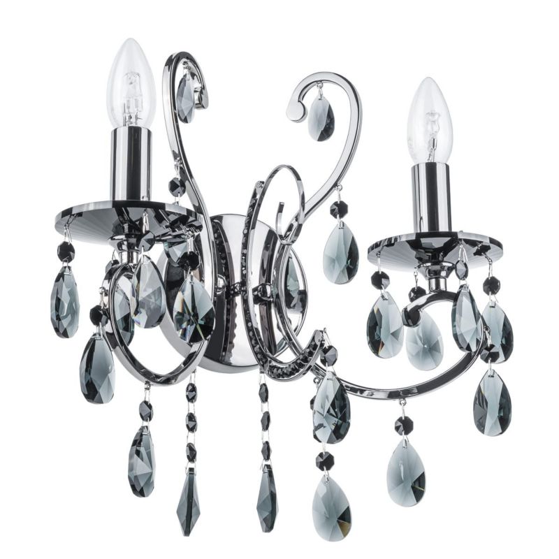 Kinkiet ścienny Italux Barocco chromowany czarny szkło kryształowe 2 x E14 x 40W IP20 wym: 18 x 32 x 26 cm - 1 szt.