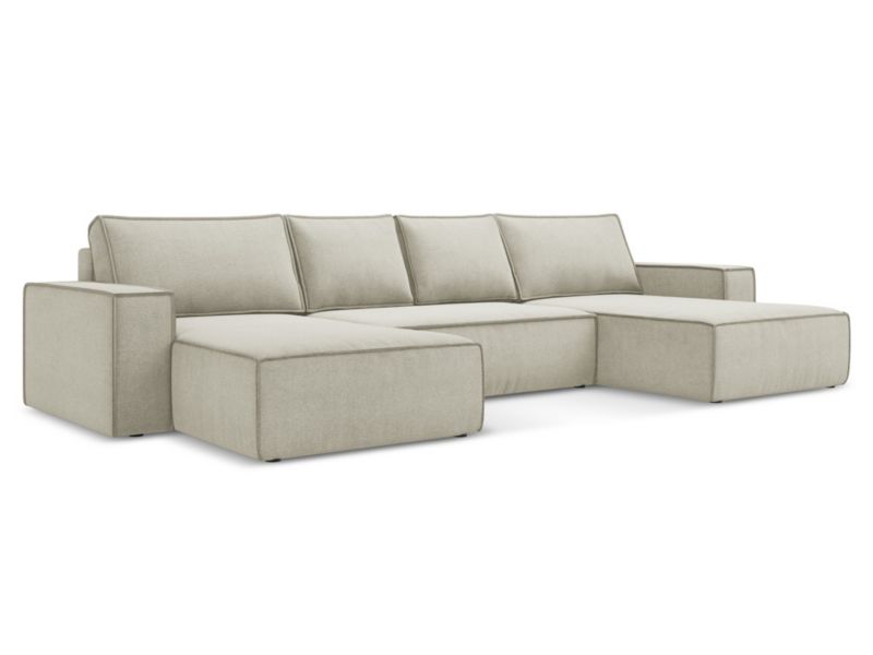 Sofa panoramiczna z funkcją spania LaMiaSofa LIVORNO z tkaniny strukturalnej 398x185 cm jasny beż 1 szt.