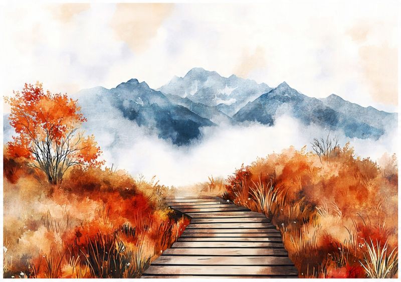 Fototapeta Góry Krajobraz Akwarela Pastelowa WALLARENA 350x250 cm Tapeta Do Sypialni Salonu Kuchni 1 szt.