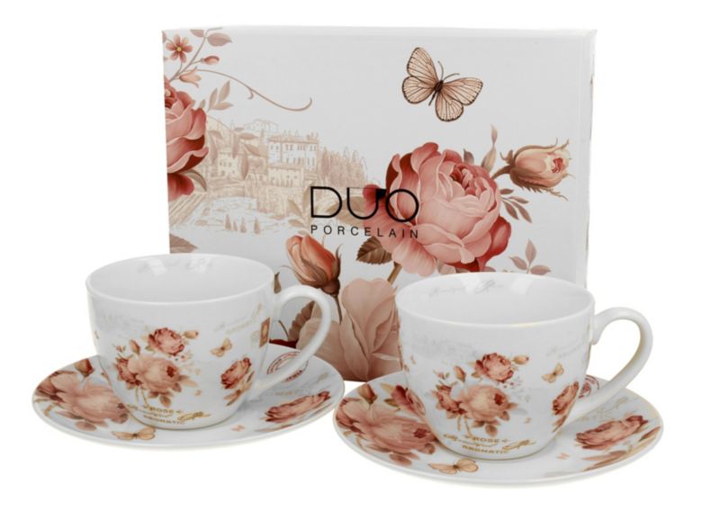 Zestaw filiżanek Secesja DUO porcelanowe eleganckie ze spodkami 2 szt.