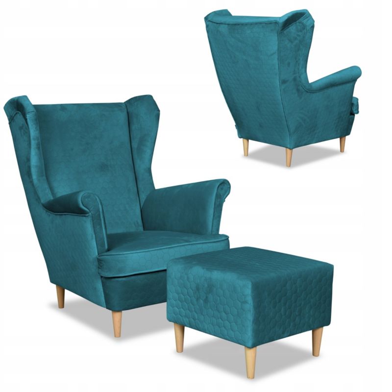 Fotel uszak do salonu z podnóżkiem Family Meble Angelo turkus 1szt