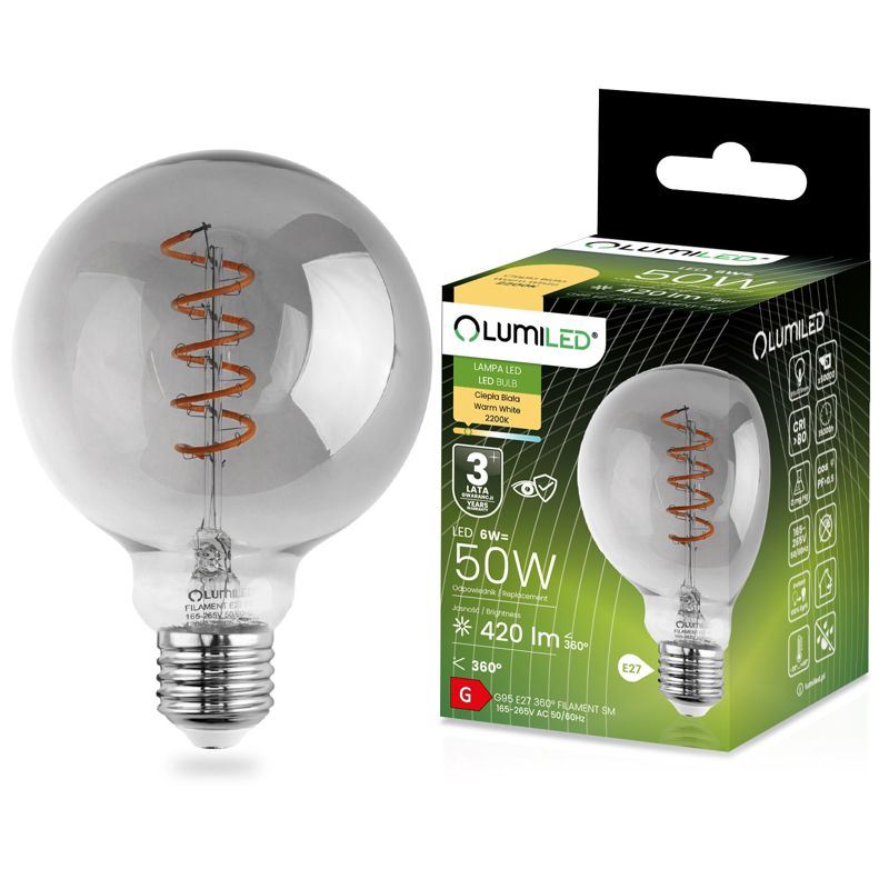 Żarówka LED Lumiled E27 G95 6W 420lm 2200K 360st Dymiona Filament 1 szt.