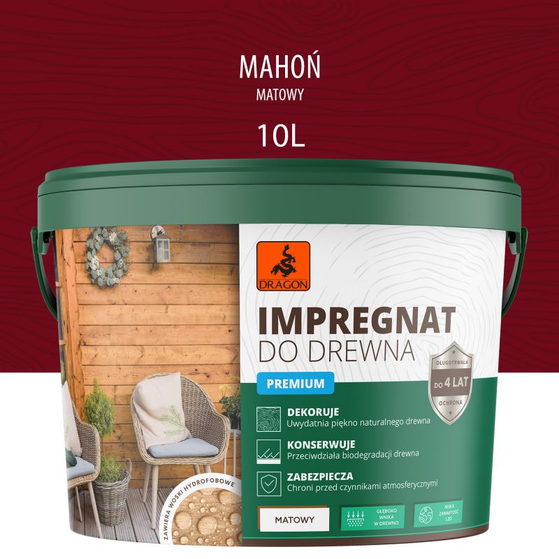 Impregnat akrylowy do drewna Premium Dragon Mahoń 10L