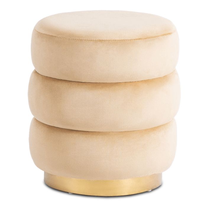 Pufa Mebel Elite AURA Siedzisko Do Przedpokoju Toaletki Welurowa Puf Beżowa Złota 1 szt