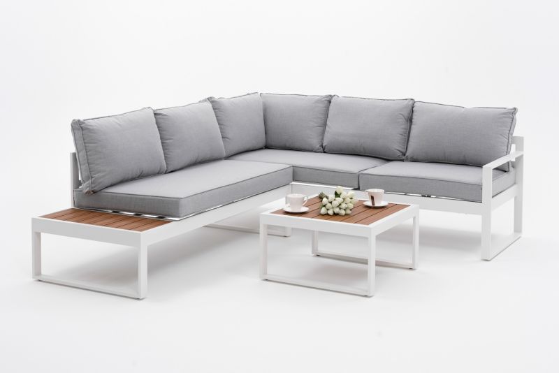 Zestaw mebli ogrodowych narożnik New Home NICEA biało szary lewy aluminiowy 1 kpl