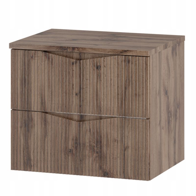 Szafka pod umywalkę z blatem Furnidea 60 cm wisząca dąb wotan ryflowane fronty zestaw CLEO 1 szt.