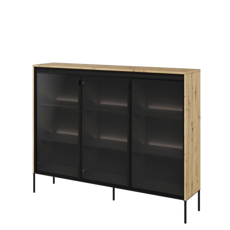 Witryna dwudrzwiowa Bettso Trend niska z oświetleniem LED i przeszklonym frontem dąb artisan 1szt.