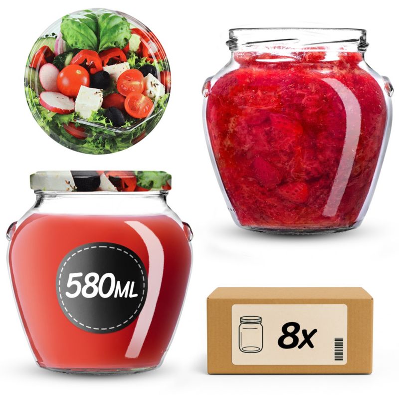 Słoiki na przetwory KADAX 580ml + wieczka "Mix warzyw" 82mm 8szt.