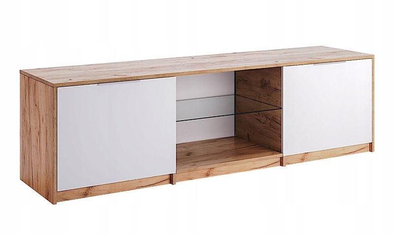 Szafka RTV Tissa 180 cm INTESI dąb craft i biały połysk skandynawska do salonu nowoczesna 1 szt.