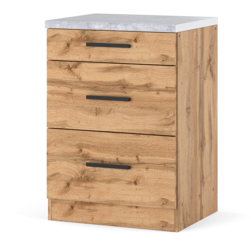 Szafka Kuchenna Hurtownia-Mebli Stojąca Z Szufladami Blanka dolna D60-3SZ 60cm Dąb Wotan Dąb Wotan 60x47x85 cm 1szt.
