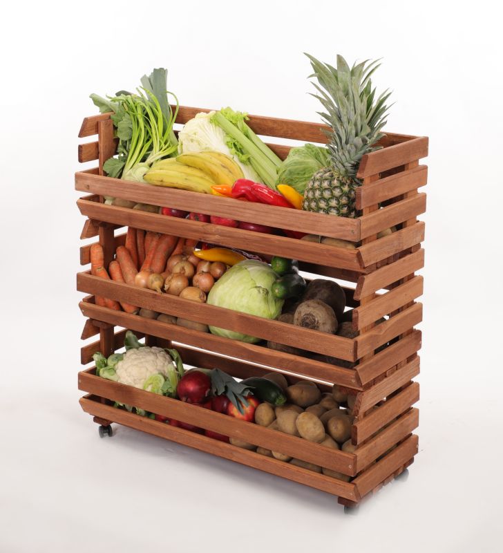 Regał na warzywa i owoce MODO24 na kółkach 81x77x30 cm 3 skrzynki impregnat brązowy 1 szt