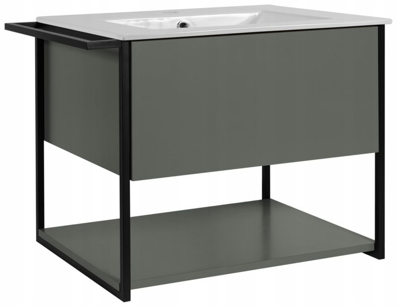 Szafka pod umywalkę Furnidea 60 cm wisząca lakierowana zielony półmat z białą umywalką LOV 1 szt.