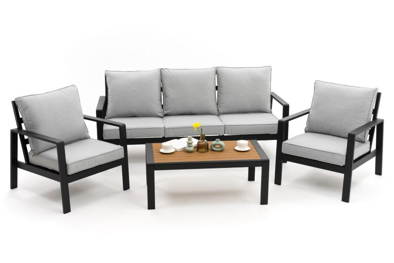 Zestaw mebli ogrodowych sofa fotel New Home ATOL 5 szaro grafitowy aluminiowy z blatem z deski kompozytowej 1 kpl