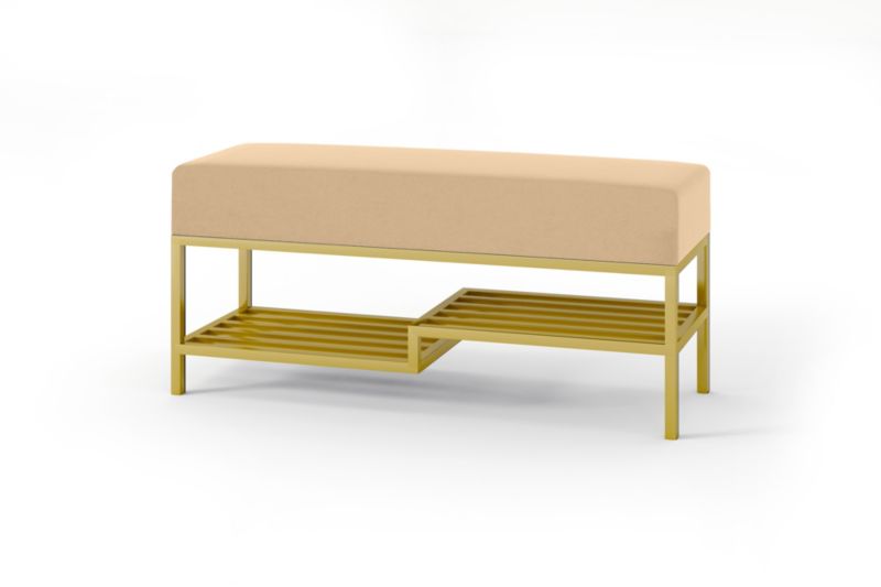 Ławka tapicerowana z półką Bettso Mello 100 cm do przedpokoju na złotym stelażu jasny beż 1szt.